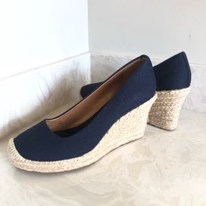 J. Crew Seville Espadrille Wedges in Navy Size 7